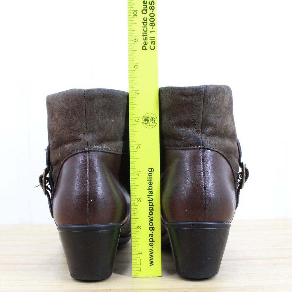 Clarks Brown Side Zip Buckle Bendables Leather Boots Size 9 M - Picture 6 of 9